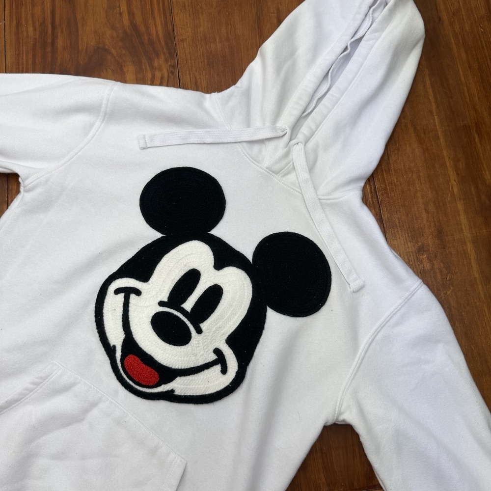 Disney Hoodie Mickey Mouse Size XS Pullover Sweatshirt Crochet Patch Face